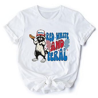 Red, White & Feral Raccoon T-Shirt, Wild Patriot American Tee