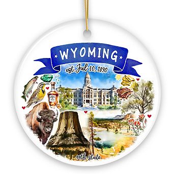 Artistic Wyoming State Themes and Landmarks Christmas Ornament