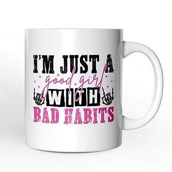 Good Girl with Bad Habits Mug, Grunge Skeleton Hands Rebellious Gift
