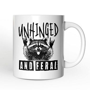 Unhinged and Feral Mug, Funny Raccoon Rock Hands Gift