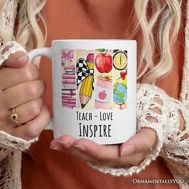 Teach Love Inspire Mug, Watercolor Teacher Gift