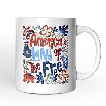 America Land of the Free Mug, Retro Floral Independence Day Gift