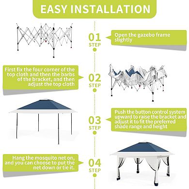 13x13 FT Gazebo Tent Outdoor Pop Up Canopy Tent with Netting, Adjustable Height Instant Gazebos