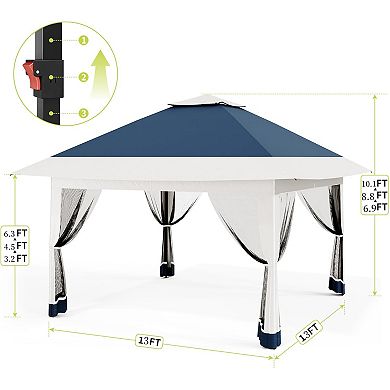 13x13 FT Gazebo Tent Outdoor Pop Up Canopy Tent with Netting, Adjustable Height Instant Gazebos
