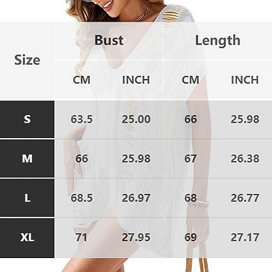 Womens Fringe Mesh Cover Up Deep V Neck Sheer Beach Cover Ups Dress V Back Fringe Mesh Shawl Shirts