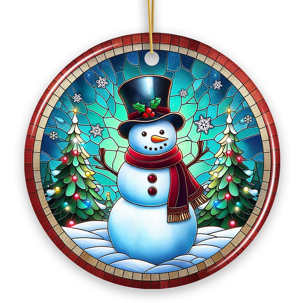 Snowman Window Art Stained Glass Style Ceramic Ornament, Christmas Gift ...