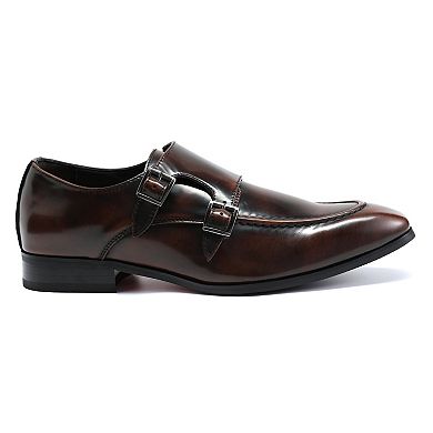 Mens Double Monk Strap Slip-On Loafer Formal Leather Dress Shoes