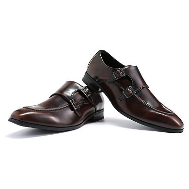 Mens Double Monk Strap Slip-On Loafer Formal Leather Dress Shoes