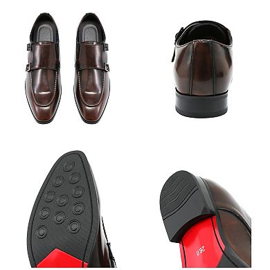 Mens Double Monk Strap Slip-On Loafer Formal Leather Dress Shoes