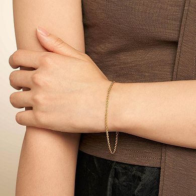 Fremada 14k Gold Plated 2.1-mm Rope Chain Bracelet