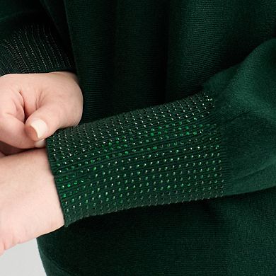 Plus Size Chelsea & Theodore Long Dolman Sleeve Boat Neck Sweater