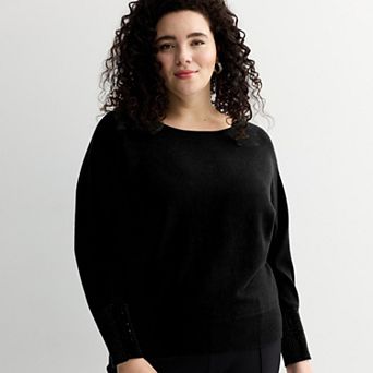 Plus Size Chelsea & Theodore Long Dolman Sleeve Boat Neck Sweater