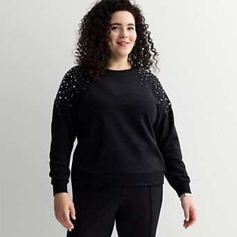 Plus Size Chelsea & Theodore Long Sleeve Crew Neck with Rhinestones