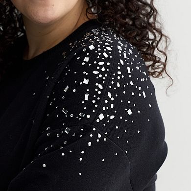 Plus Size Chelsea & Theodore Long Sleeve Crew Neck with Rhinestones