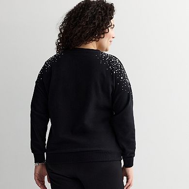 Plus Size Chelsea & Theodore Long Sleeve Crew Neck with Rhinestones