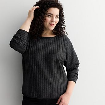 Plus Size Chelsea & Theodore Long Sleeve Lurex Sweater