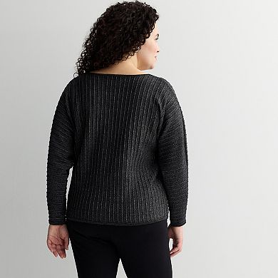 Plus Size Chelsea & Theodore Long Sleeve Lurex Sweater