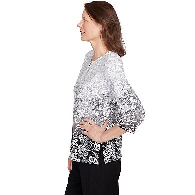 Women's Alfred Dunner Ombre Scroll Split Beaded Neck Top