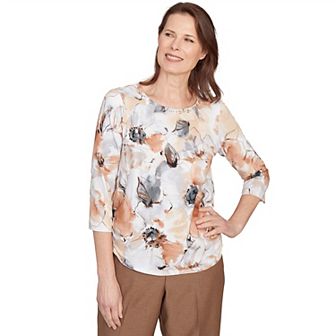 Women's Alfred Dunner Floral Watercolor Gathered Sleeve Top
