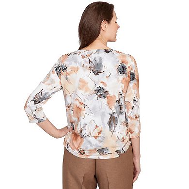 Women's Alfred Dunner Floral Watercolor Gathered Sleeve Top