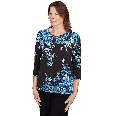 Women's Alfred Dunner Floral Asymmetrical Three-Quarter Sleeve Top