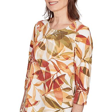 Women's Alfred Dunner Leaf Pleated Neckline Top