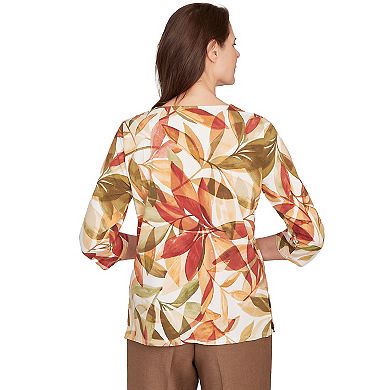 Women's Alfred Dunner Leaf Pleated Neckline Top