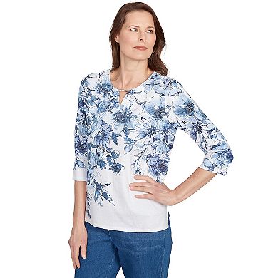 Women's Alfred Dunner Floral Split Beaded V-Neck Top