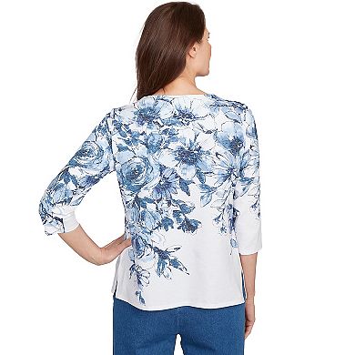 Women's Alfred Dunner Floral Split Beaded V-Neck Top