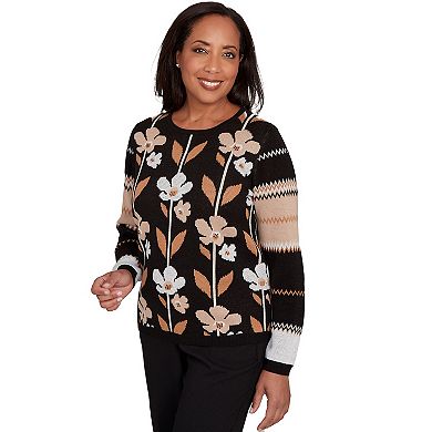Women's Alfred Dunner Vertical Flower Zig Zag Sweater