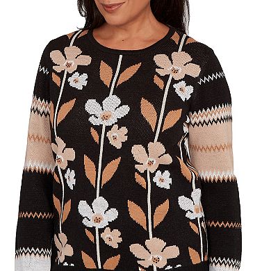 Women's Alfred Dunner Vertical Flower Zig Zag Sweater