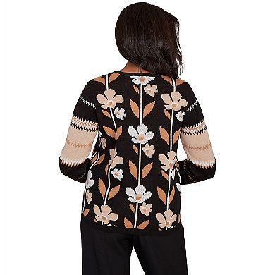 Women's Alfred Dunner Vertical Flower Zig Zag Sweater