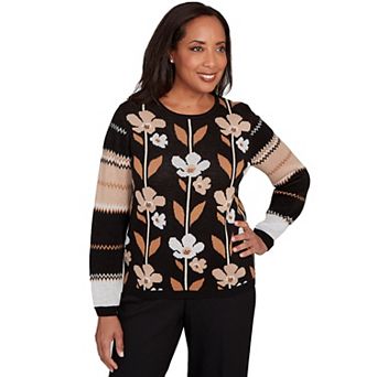 Women's Alfred Dunner Vertical Flower Zig Zag Sweater
