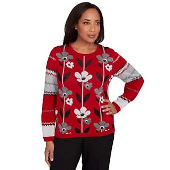 Women's Alfred Dunner Vertical Flower Zig Zag Sweater