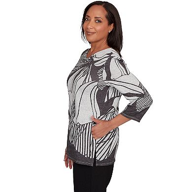 Women's Alfred Dunner Abstract Floral Stripe V-Neck Top