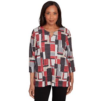 Women's Alfred Dunner Colorblock Split Beaded Neck Top