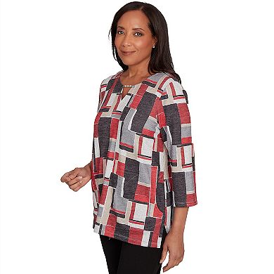 Women's Alfred Dunner Colorblock Split Beaded Neck Top