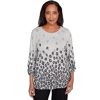 Women's Alfred Dunner Floral Border Gathered Sleeve Top