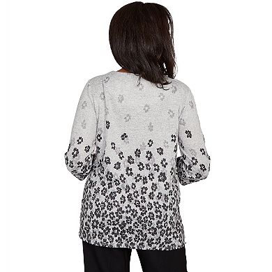 Women's Alfred Dunner Floral Border Gathered Sleeve Top