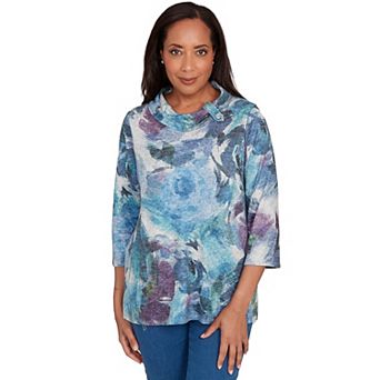 Women's Alfred Dunner Floral Brushstroke Mock Neck Top