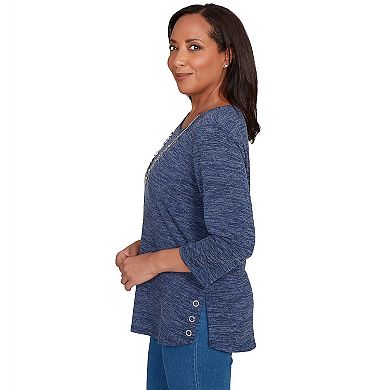 Women's Alfred Dunner Melange Side Button Top with Necklace