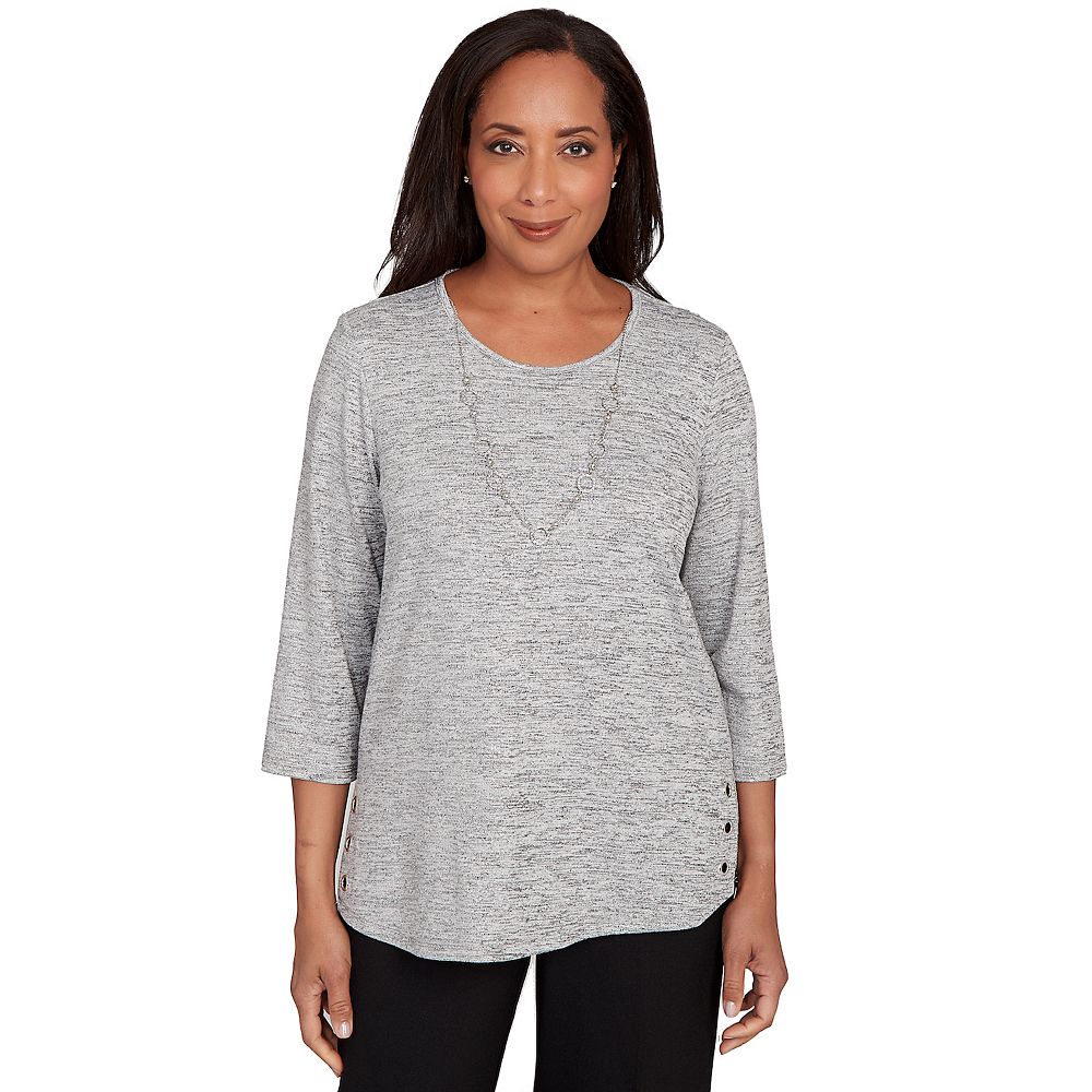 Women's Alfred Dunner Melange Side Button Top with Necklace