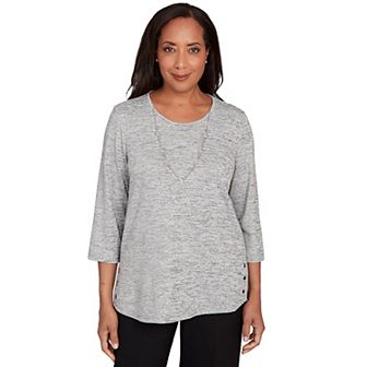 Women's Alfred Dunner Melange Side Button Top with Necklace