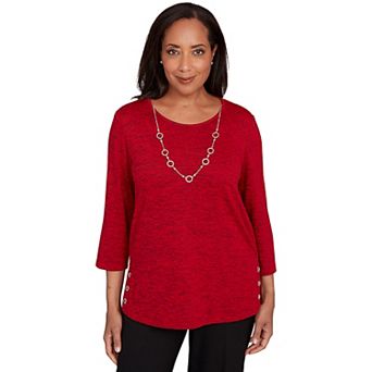 Women's Alfred Dunner Melange Side Button Top with Necklace