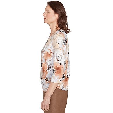 Petite Alfred Dunner Watercolor Floral Gathered Sides Top