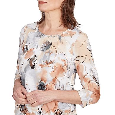 Petite Alfred Dunner Watercolor Floral Gathered Sides Top