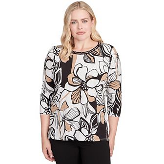 Petite Alfred Dunner Floral Leaf Embellished Top