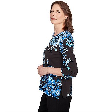 Petite Alfred Dunner Floral Asymmetrical Three-Quarter Sleeve Top