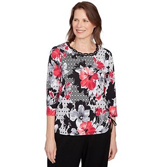 Petite Alfred Dunner Patchwork Diamond Floral Top