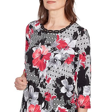 Petite Alfred Dunner Patchwork Diamond Floral Top